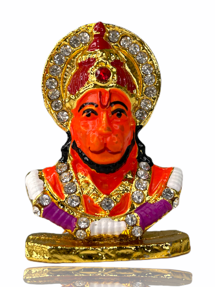 Crystal Studded and Gold Hanuman Ji Car Idol (Double Sided Tape Included)