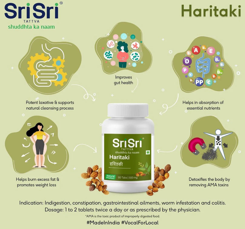 Haritaki - Digestive aid, Relieve Constipation & Heart Tonic | 60 Tabs | 500mg