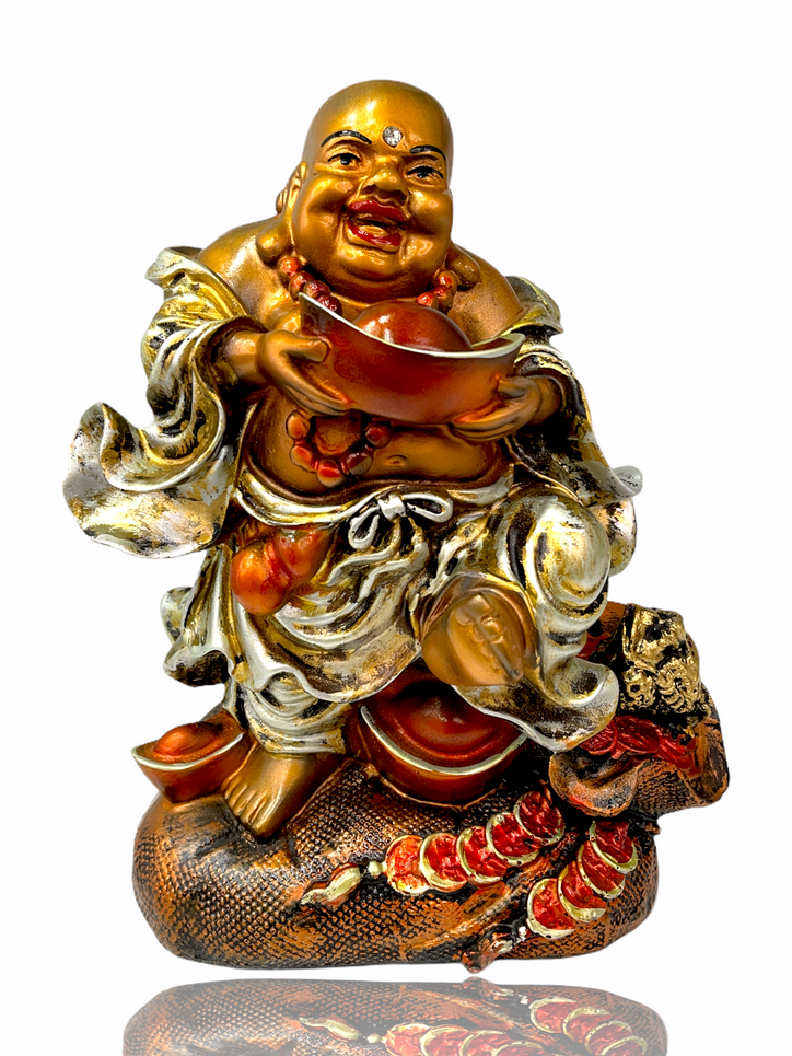 Laughing Buddha holding ingot