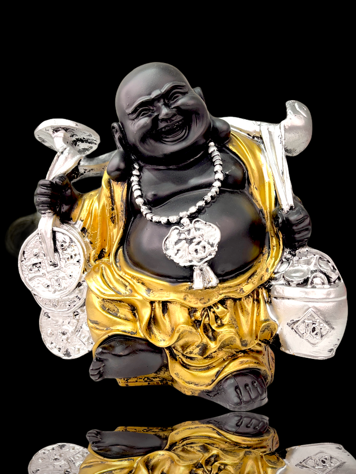 Black & Gold Buddha carrying Silver coins