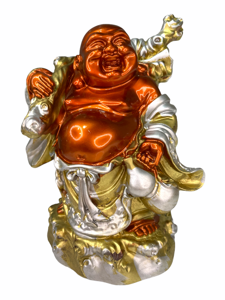 Red, Gold & Silver Laughing Buddha with Branch & Drink