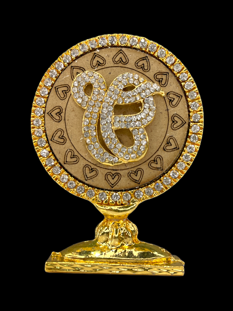 Gold & Crystal Studded Ek/Ik Onkar Car Statue (Double Sided Tape Included)