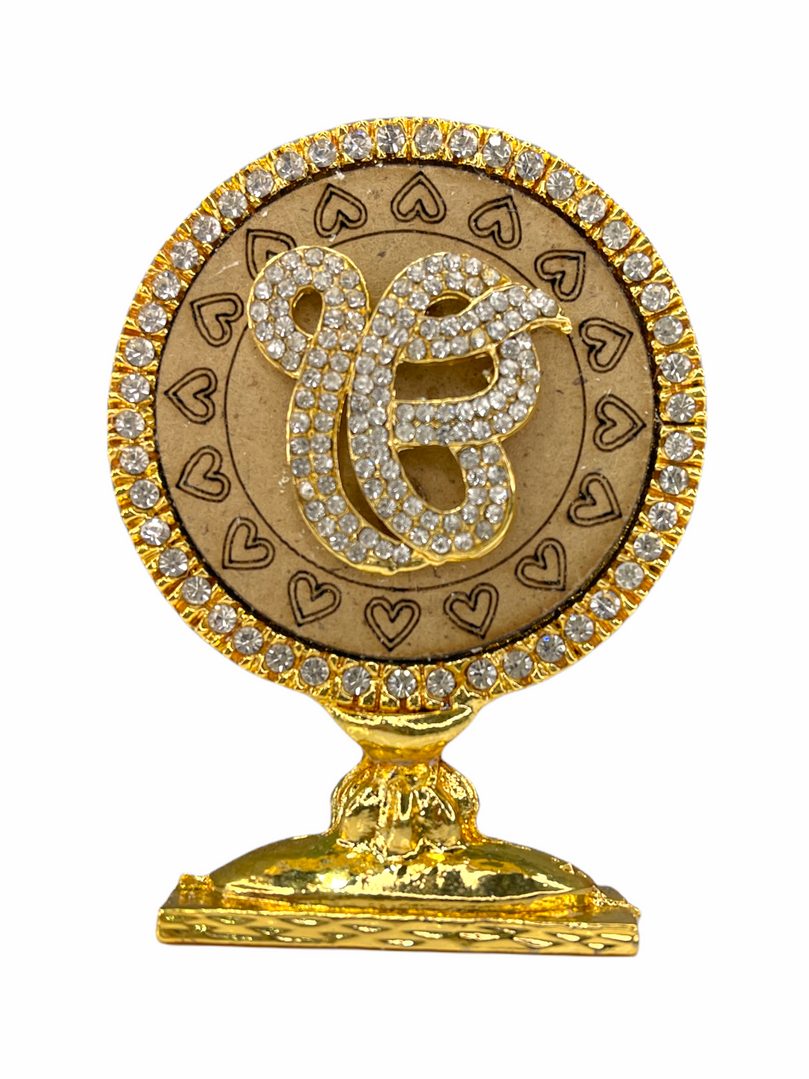 Gold & Crystal Studded Ek/Ik Onkar Car Statue (Double Sided Tape Included)